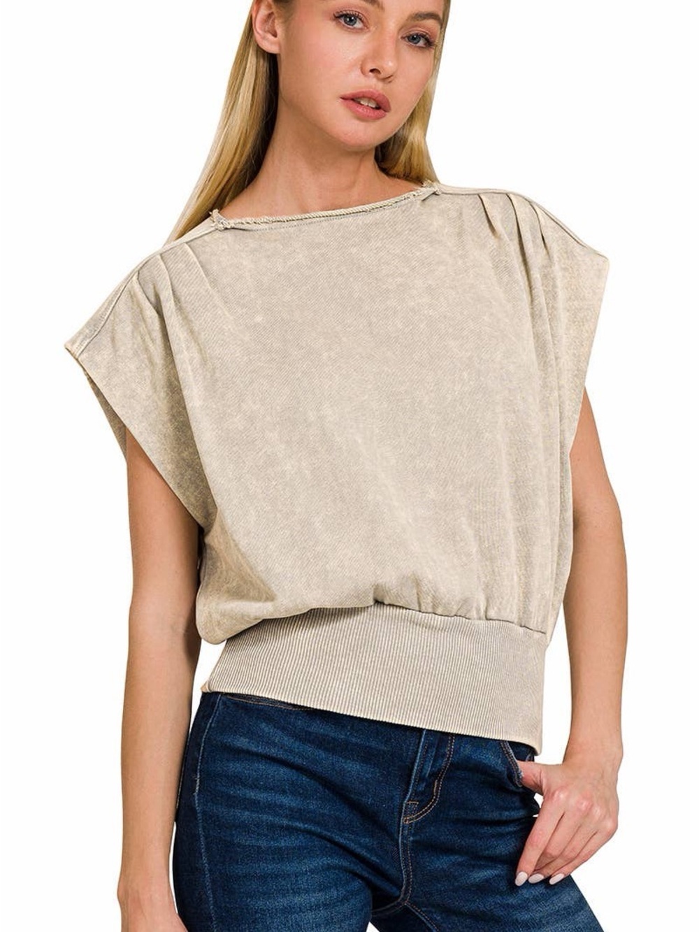 Zenana acid wash light weight cap sleeve top size medium mocha NIB